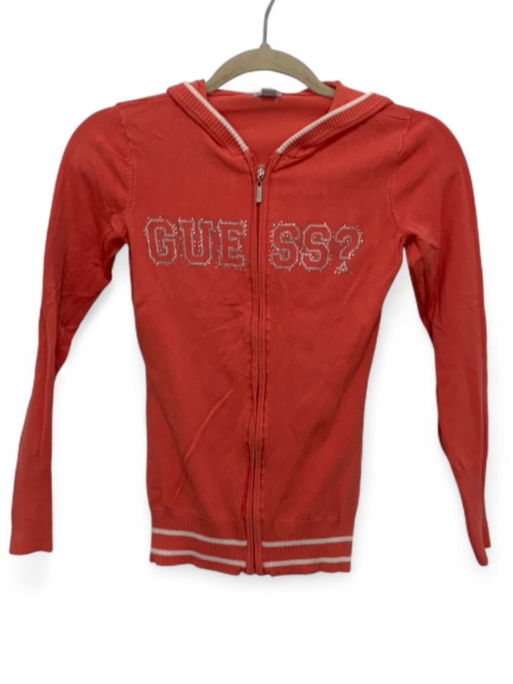 Y2K GUESS Orange Zip-Up Sweater with Embellished Logo